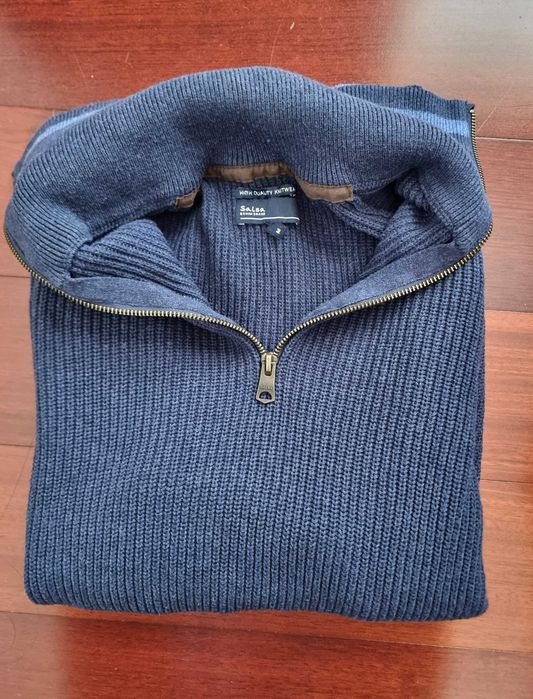 Salsa 100% algodão | Camisola azul com detalhes na gola e mangas, tamanho M