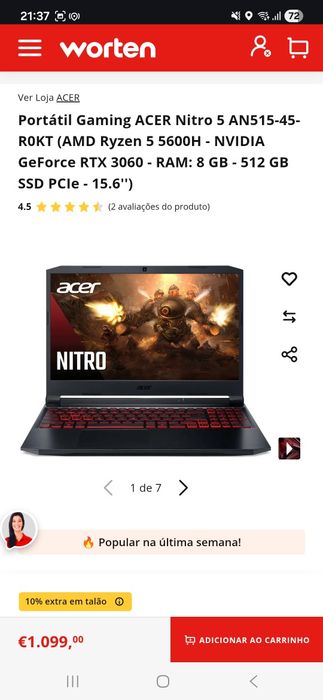 Portatil Gaming Ryzen 5 5600H / RTX 3060 / 32GB Ram