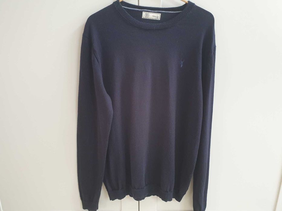 Granatowy sweter męski 100% wełna merino wełniany L M