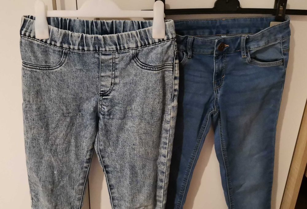 Jeansy 158 dziewczęce - zestaw 2 par : dżinsy niebieskie i marmurkowe