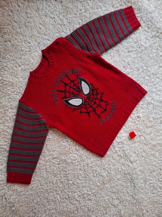 sweter gadżeciarski, a`la wełniany dla chłopca- Spiderman- burgund