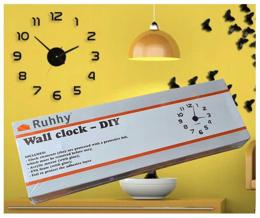 Zegar ścienny LOFT DIY 60-130cm naklejany czarny