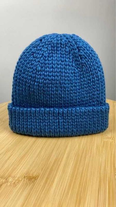 Granatowa dziergana handmade czapka