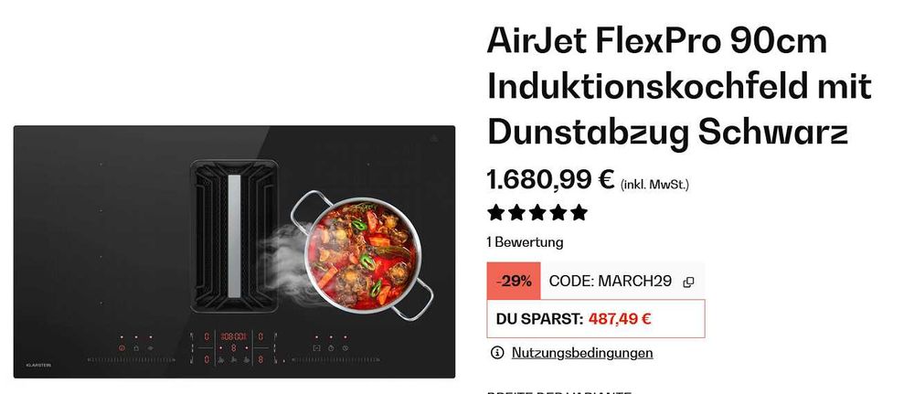 Індукційна плита з витяжкою Klarstein AirJet FlexPro. 90 см . Потужна