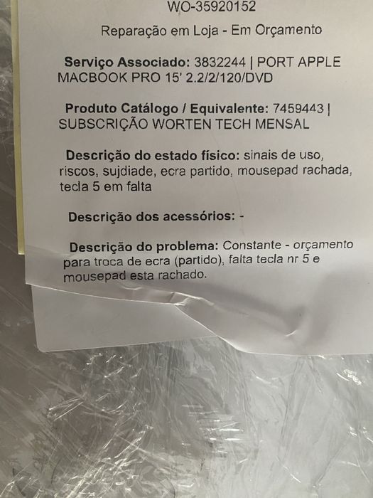 Apple Macbook Pro 15” 2013 ecrã partido