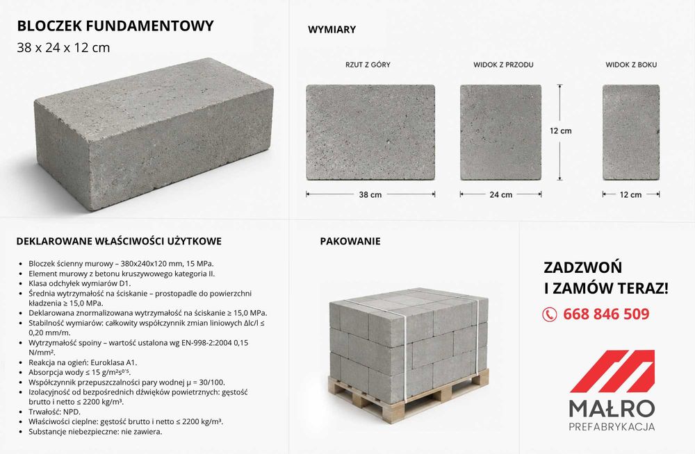 Bloczki fundamentowe betonowe bloczek betonowy fundamentowy 38/24/12cm
