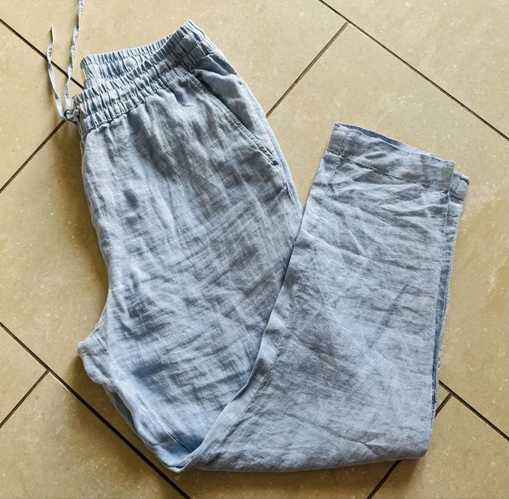 H&M niebieskie Damskie letnie Spodnie 100% Len  Authentic Linen – Rozmiar L jak nowe