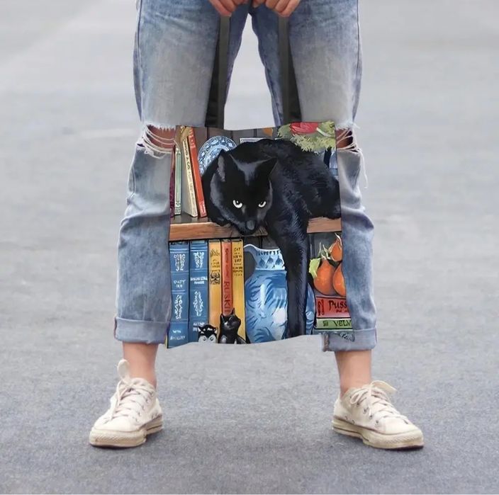 Świetna torba w print czarnego kota