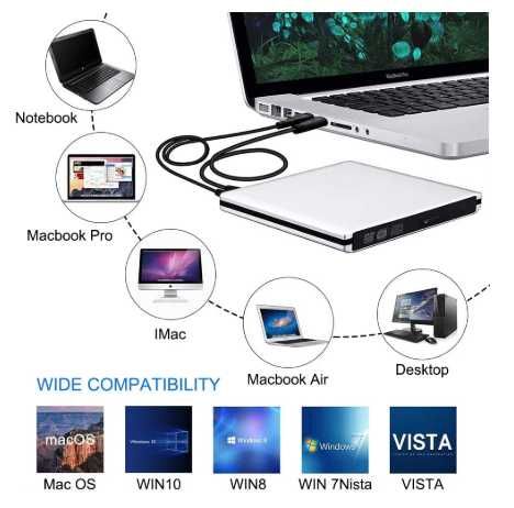 Портативный внешний DVD±RW плеер USB 3.0, с поддержкой SATA-II