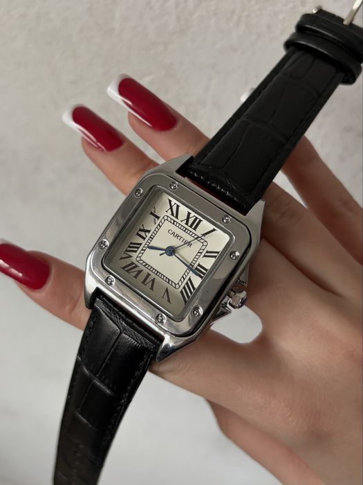 Чоловічий наручний годинник картье Cartier Santos black/silver