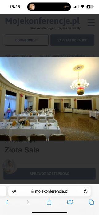 Sala konferencyjno bankietowa Złota Sala