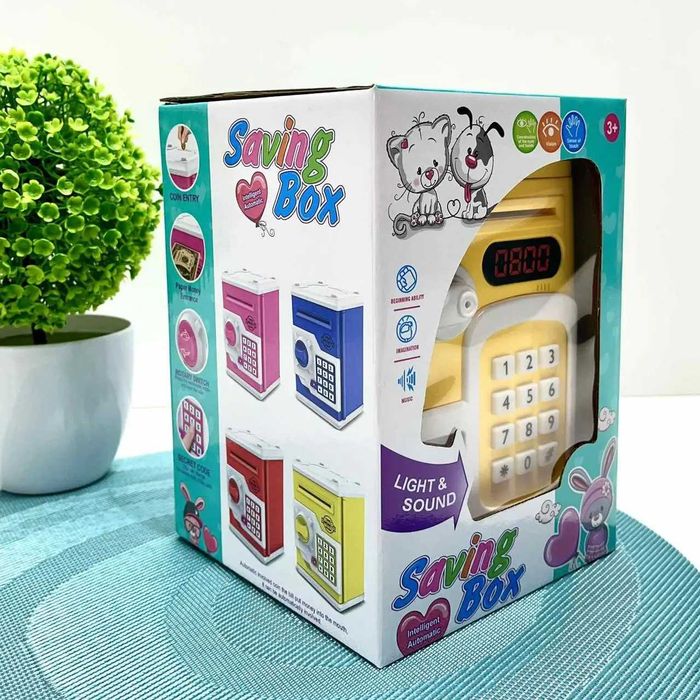 Сейф-копилка с кодовым замком затягивает купюры звук подсветка Желтый