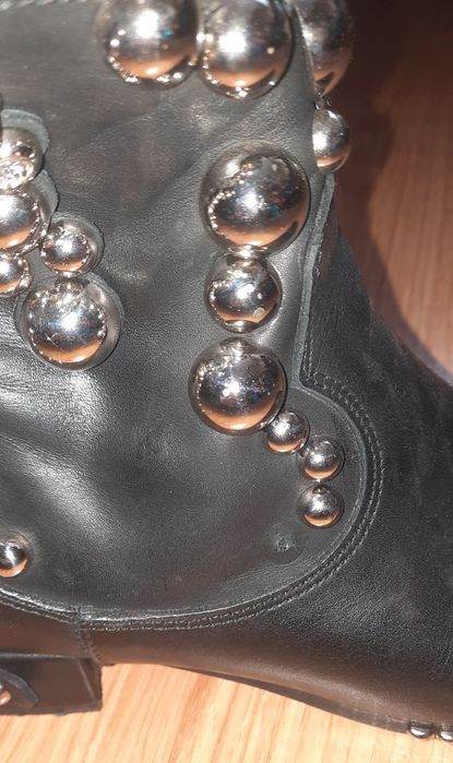 Buty, Botki skóra, ćwieki,  czarne, 38, Vero Cuoio