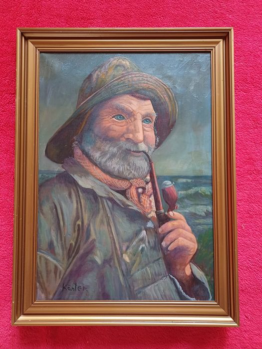 Stary obraz na płótnie portret Rybak