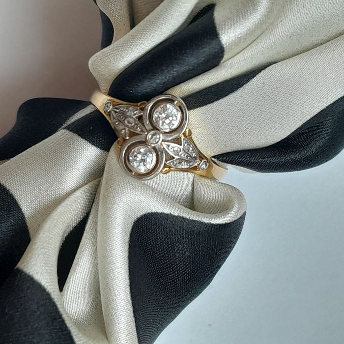 R.22 Pierścionek Art deco Diamenty Złoto 585 Platyna WYCENA