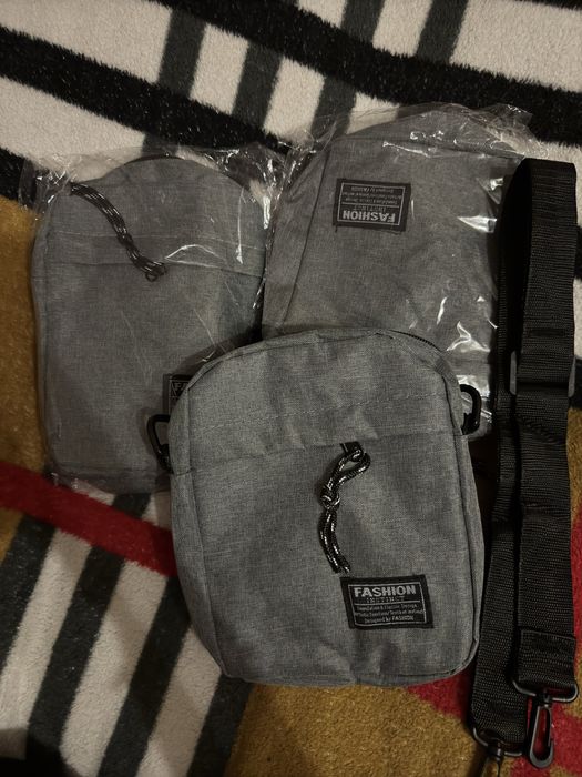 Чоловіча сумка через плече | 3 відділи | сірий колір