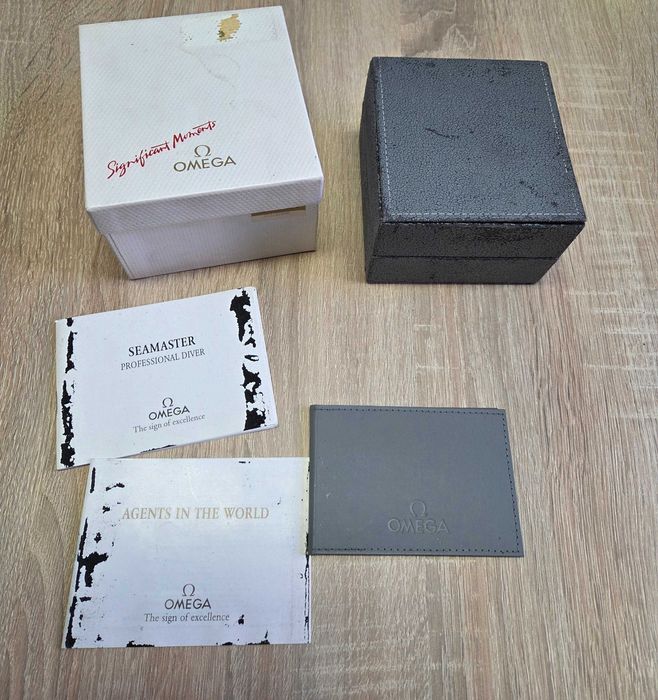 Omega - oryginalne pudelko do zegarka Omega - szare - pełny zestaw
