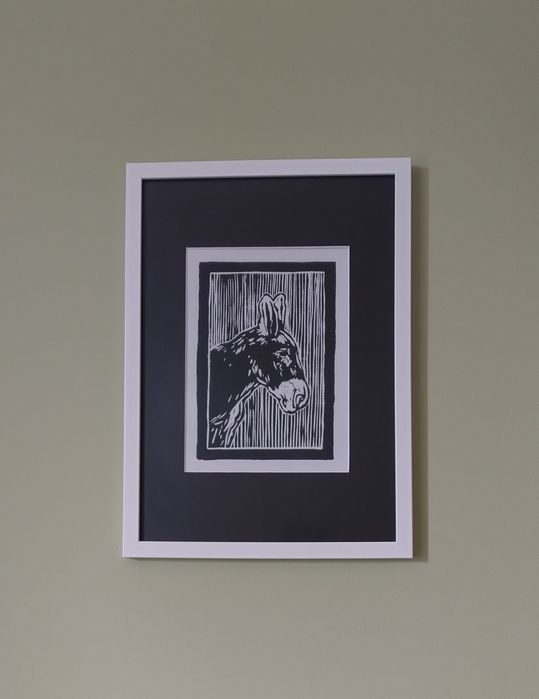 Grafika - osioł, linoryt, handmade