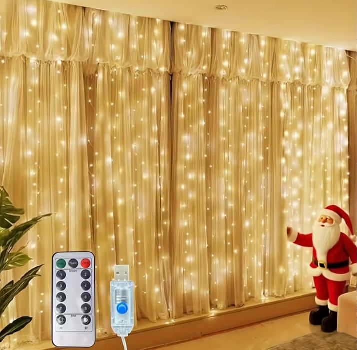 Гірлянда штора роса USB 300 LED з крючками 3*3 м, 3*2 м + пульт