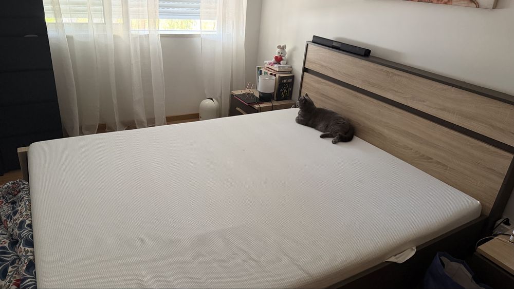 Cama e colchão e 2 mesas de cabeceira