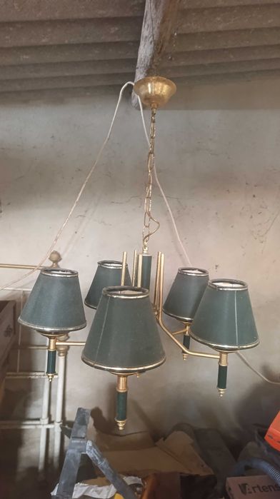 Candeeiro vintage clássico verde e dourado – 5 braços