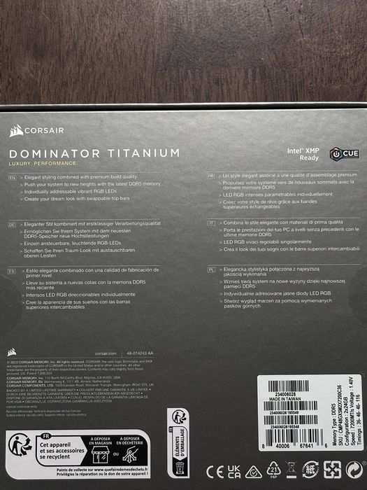 [NOVO] Corsair Dominator Titanium 2x24GB DDR5 7200 MT/s64740453895555122