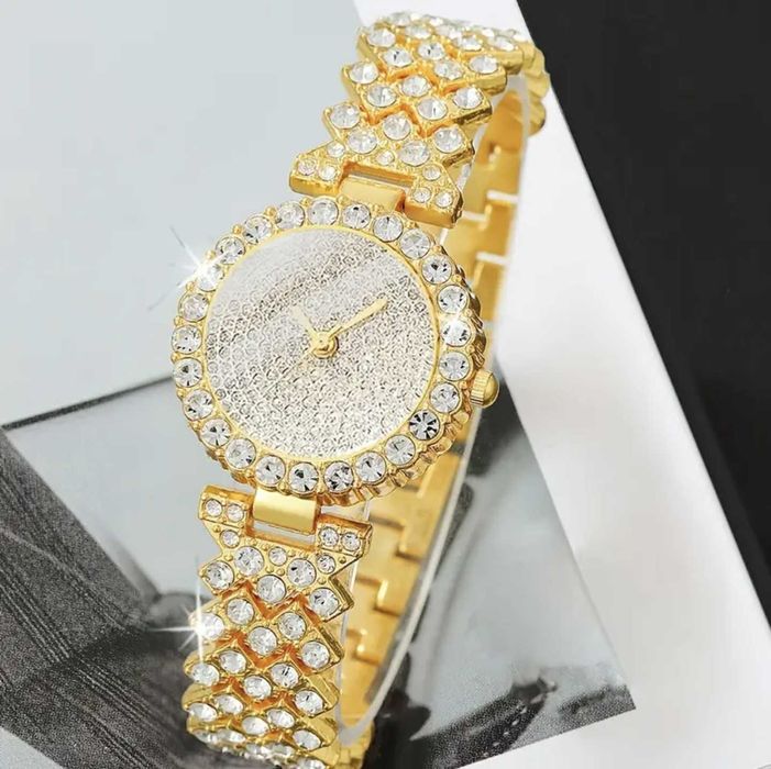 Damski luksusowy zegarek kwarcowy ze strasami ze stali nierdzewnej