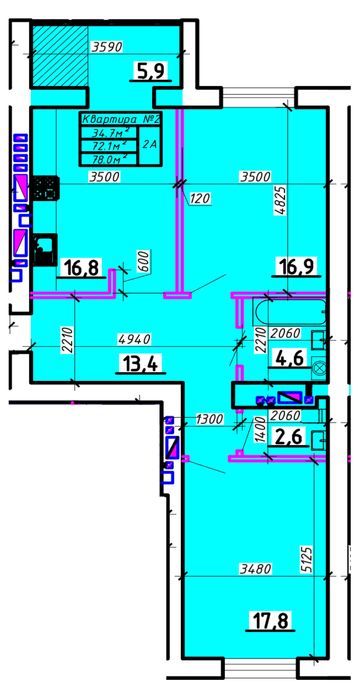 ЖК "ОЛІМП-МОДЕРН" двокімнатна квартира — 78,0 м²