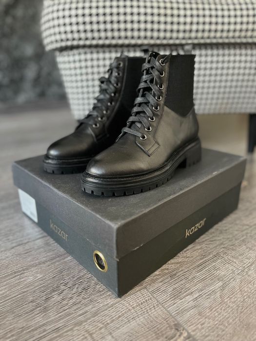 KAZAR - czarne botki/buty ze skóry. Elastyczna cholewka. Rozmiar 37.