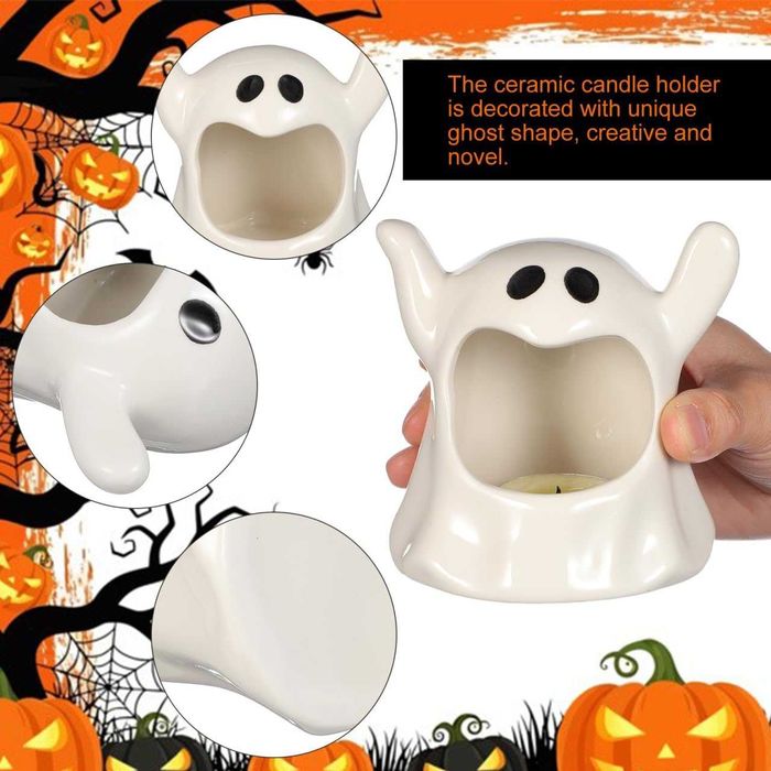 Świecznik na tealight Ceramiczny Duszek 11 cm - Dekoracja Halloween