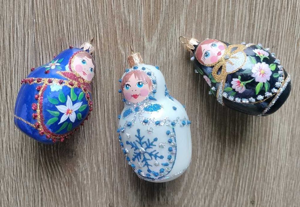 Trzy bombki matrioszki ludowe ręcznie wykonane