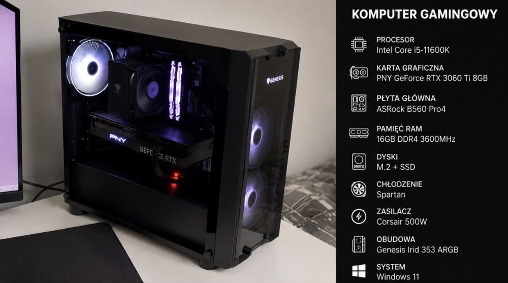 Komputer gamingowy i5-11600K | 16GB DDR4 3600MHz | B560 Pro4