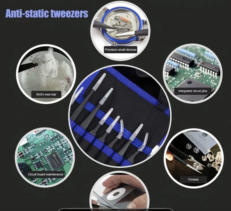 Kit 10 Pinças de Precisao Anti-estaticas (ESD) - Professional