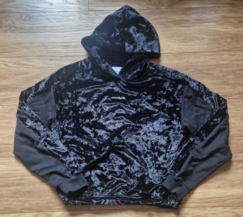 Bluza welurowa aksamitna Calvin Klein r. S / M ciepła z kapturem