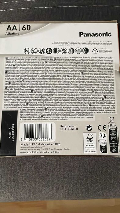 Baterie alkaliczne Panasonic AA o pojemności 60 sztuk