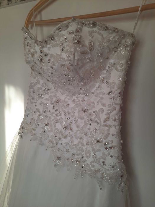 Suknia ślubna gorsetowa bogato zdobiona. TANIO!