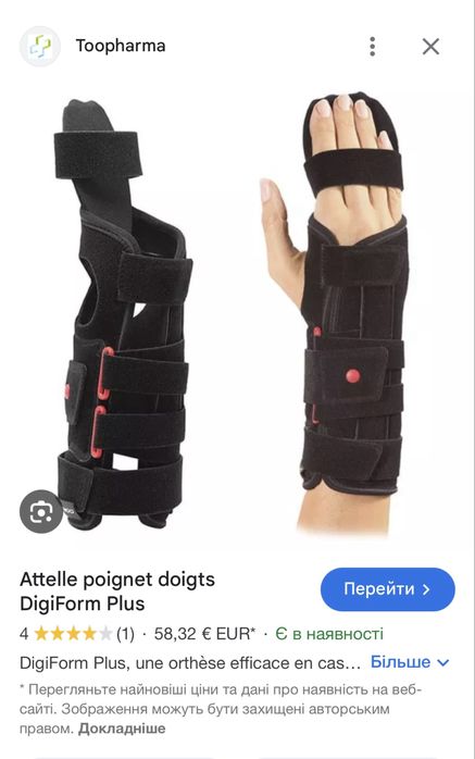 Шина, ортез запястя та пальці права, ліва , Omnimed, Швейцарія