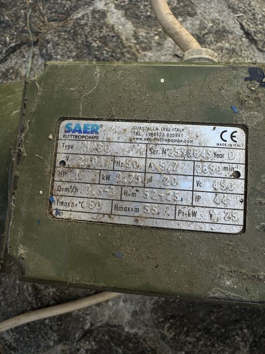 Bomba de Água de Superfície SAER 1HP Monofásica (Made in Italy)