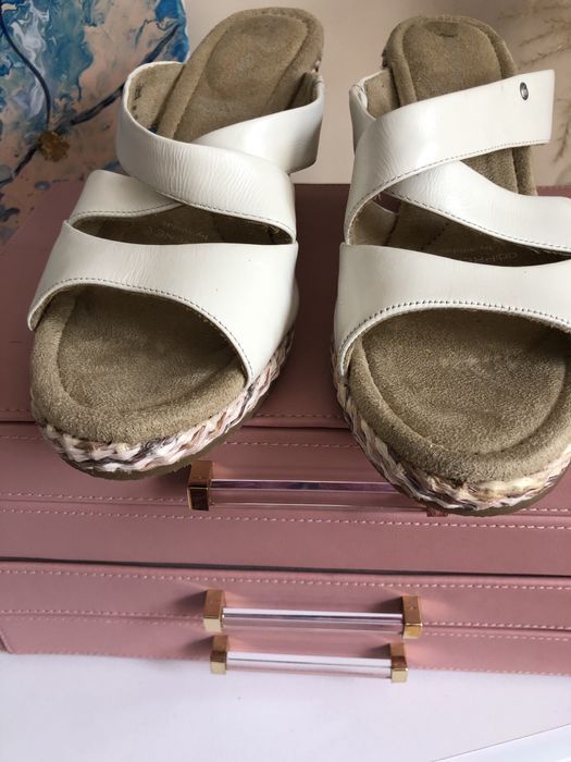 Klapki espadryle Rockport  39 ecru skóra naturalna , koturna ,nowe