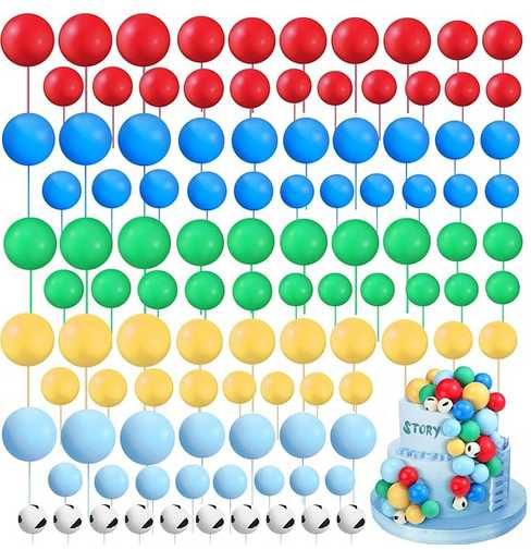 Kule 12 szt - dekoracja na tort - czerwone, niebieskie,zielone,żółte