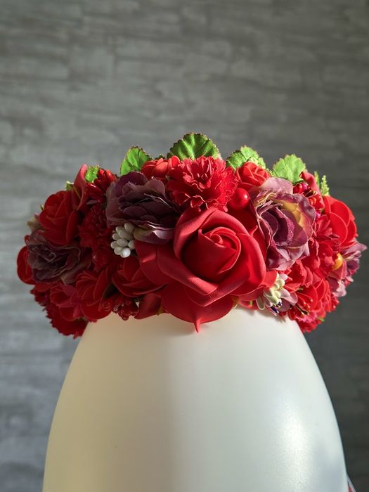 Вінок український, червоний віночок ручної роботи