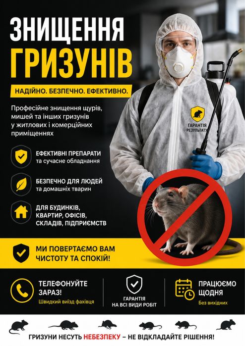 Знищення комах, гризунів та ін,