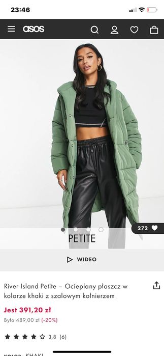 River Island Kurtka – płaszcz z szalowym kołnierzem 14UK/ 42EUR