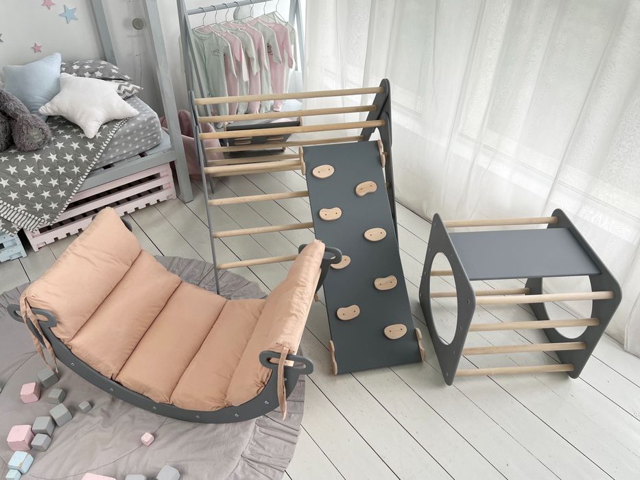 Сiрий дитячий комплекс Піклера Пиклер Арка Трикутник Подушка монтесорі