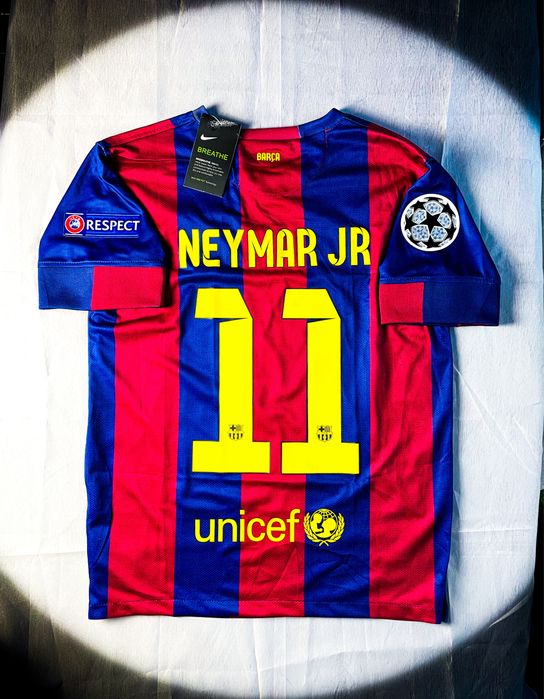 (M) Neymar JR #11 Barcelona 2014/2015 z Finału Ligi Mistrzów Vintage Nike Nowa Domowa Piłkarska Koszulka Sportowa T-shirt | Champions League UEFA