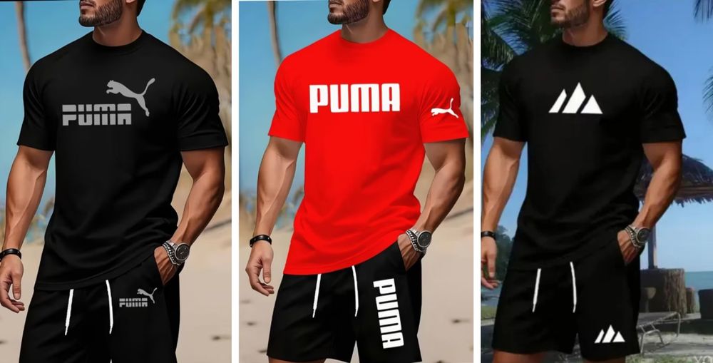 Новые летние мужские спортивные костюмы футболка + шорты