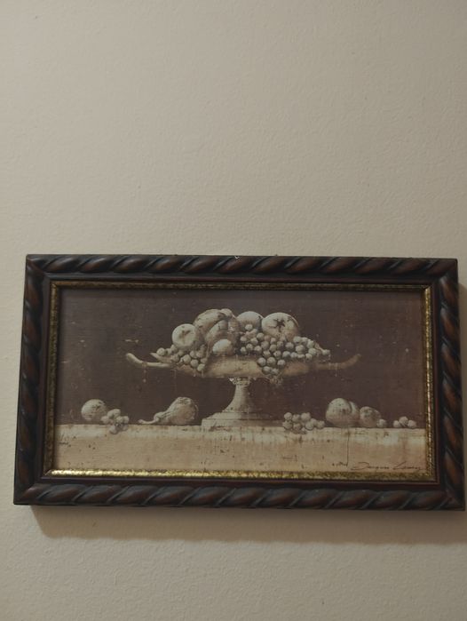 Quadro Decorativo Natureza-Morta com Moldura em Madeira Maciça