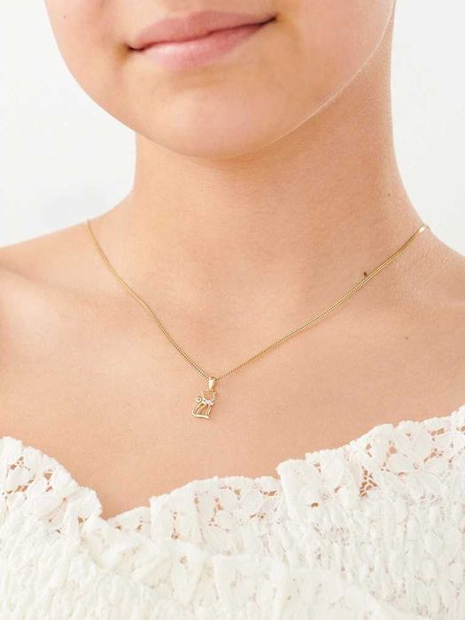 Wisiorek z żółtego złota z diamentem - kot - 0.008 ct - próba 375