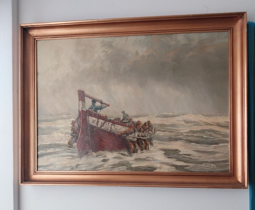 Obraz stary akcja na morzu 1955 frost rybacy marynistyczny morze antyk