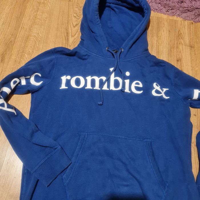 Abercrombie & Fitch niebieska bluza z kapturem r. S XS z napisem